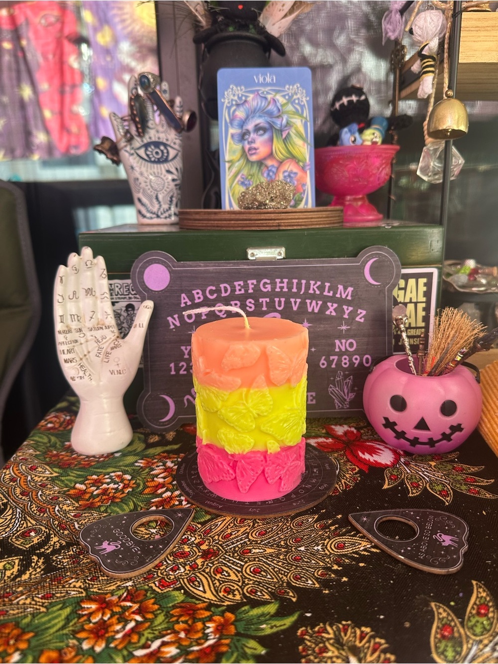 Neon Butterfly Pillar Candle